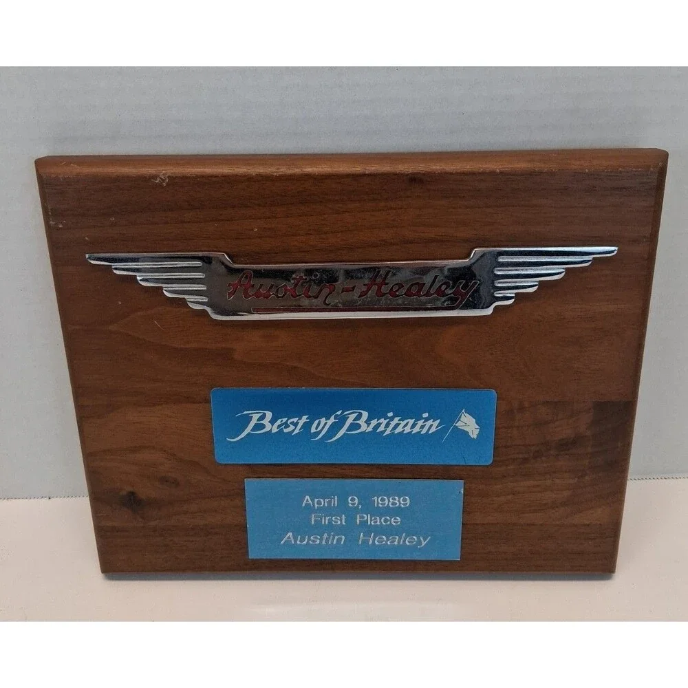 1989 Austin-Healey Emblem Best of Britain 1st Place Auto Club Plaque Walnut VTG